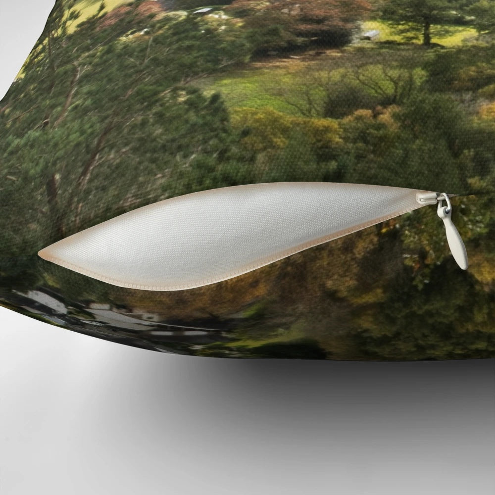 Autumnal landscape pillow featuring the picturesque village of Betws y Coed in Snowdonia, Wales