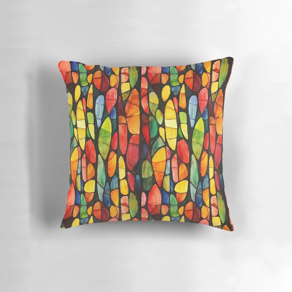 Vibrantly colored autumn inspired pattern pillow with a Hundertwasser art style
