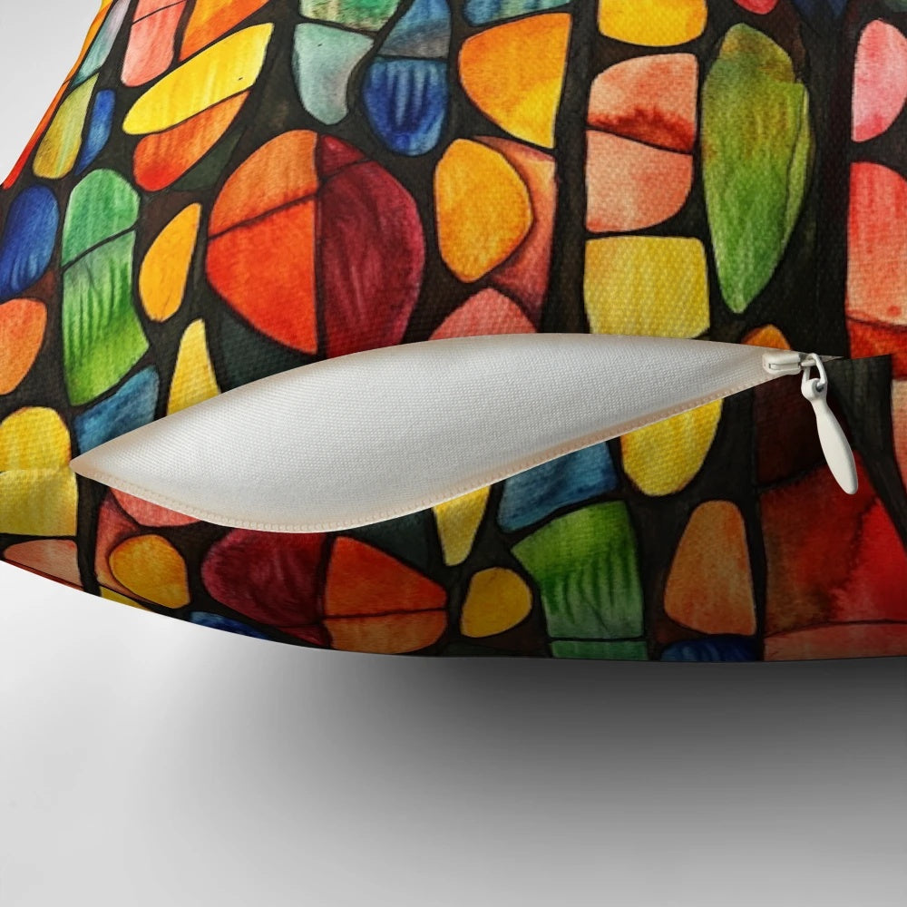 Vibrantly colored autumn inspired pattern pillow with a Hundertwasser art style
