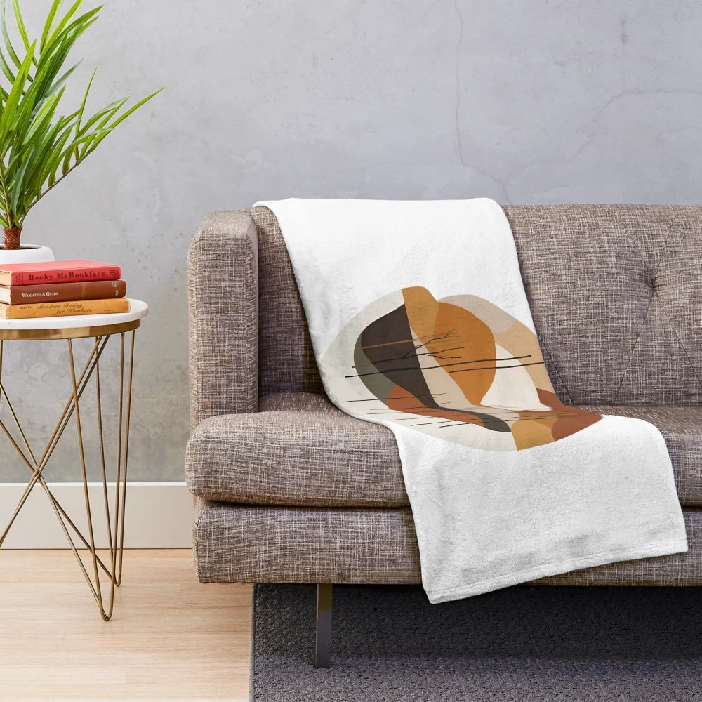 Autumn nature inspired minimalist plush blanket with leaf pattern design