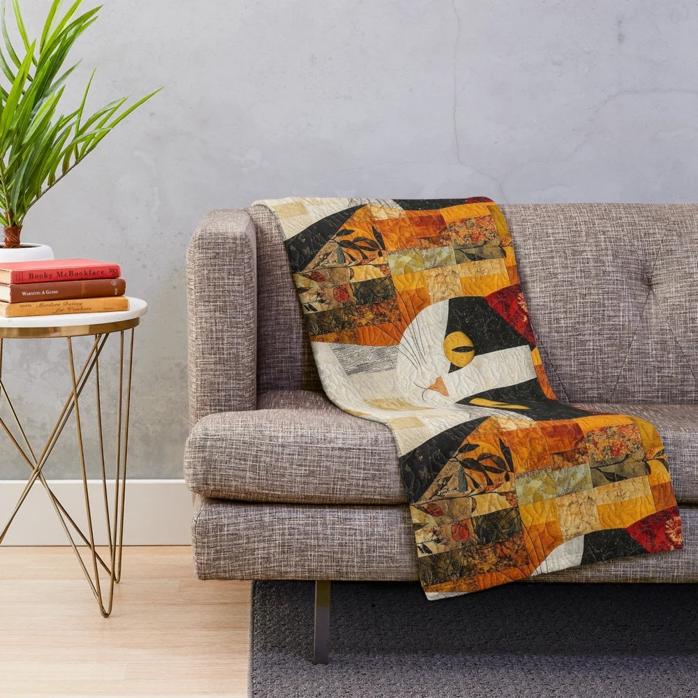 Cozy plush blanket with a whimsical cat pattern, perfect for fall