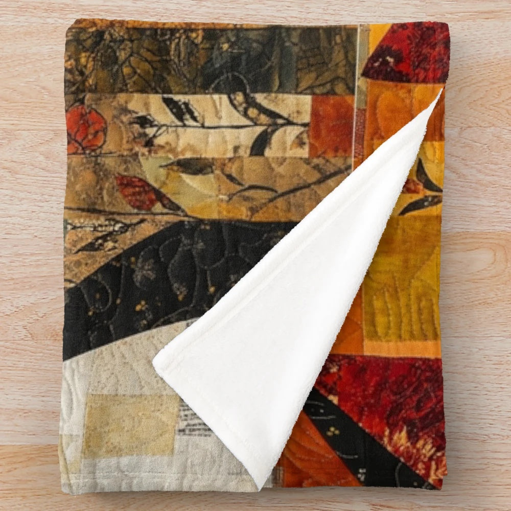 Cozy plush blanket with a whimsical cat pattern, perfect for fall