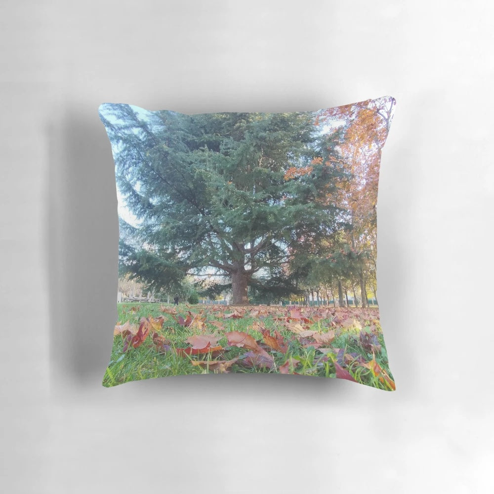 Autumn landscape pine pillow with vibrant fall colors