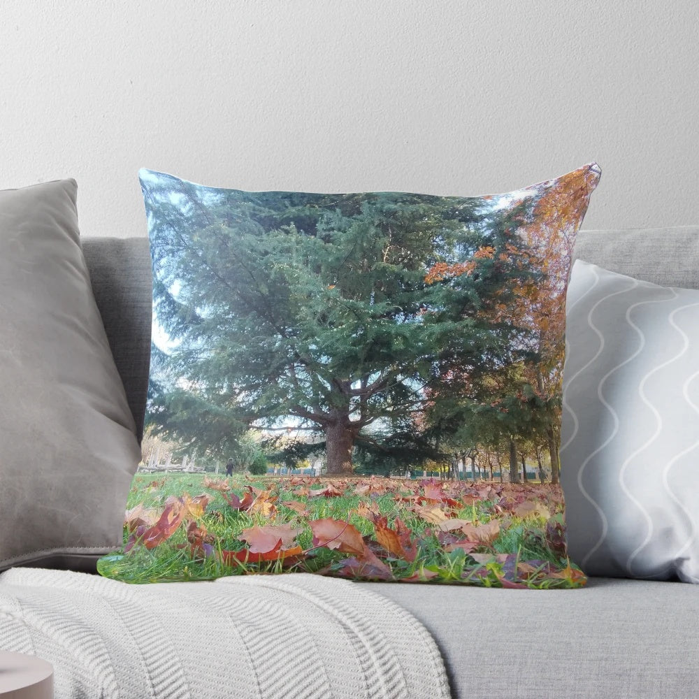 Autumn landscape pine pillow with vibrant fall colors