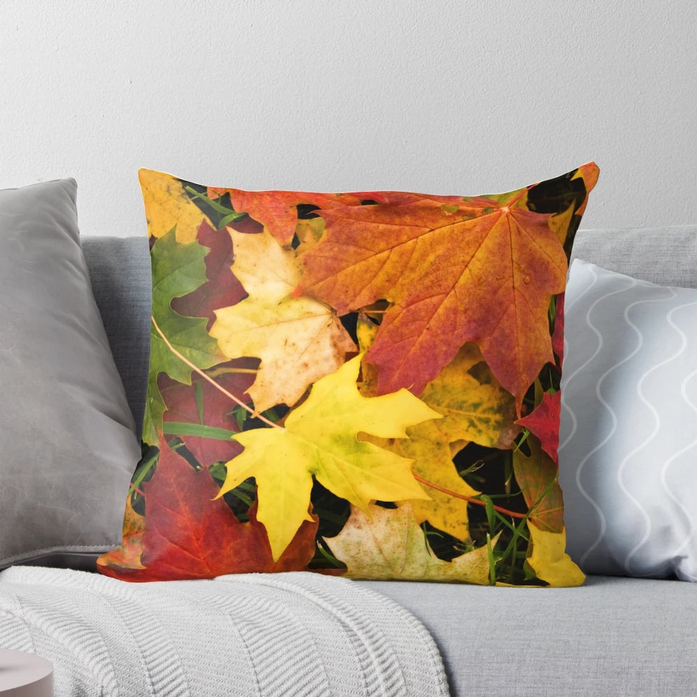 Autumn leaves printed decorative pillow with nature design