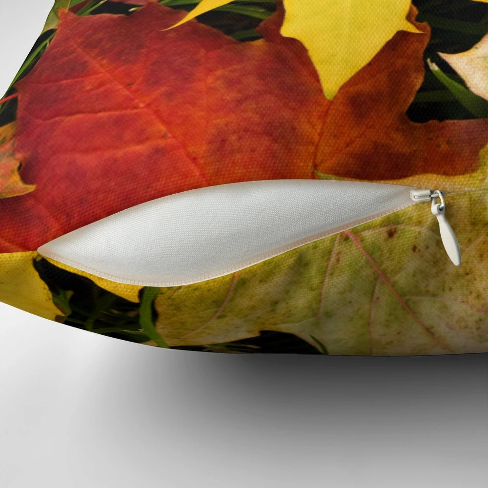 Autumn leaves printed decorative pillow with nature design