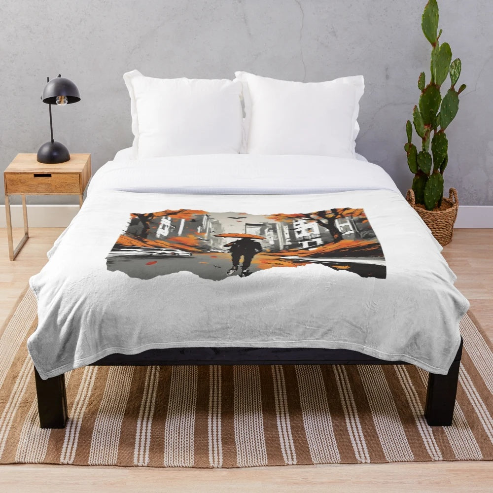 Autumn nature inspired minimalist art plush blanket