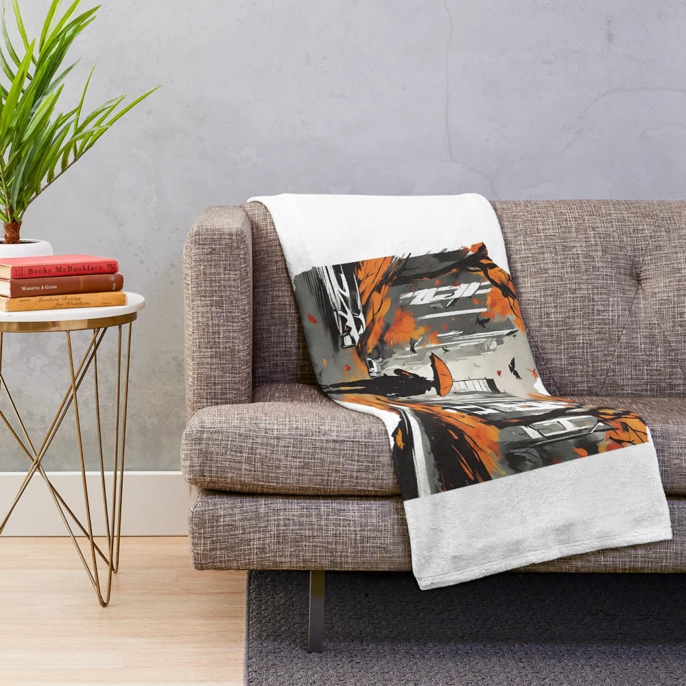 Autumn nature inspired minimalist art plush blanket