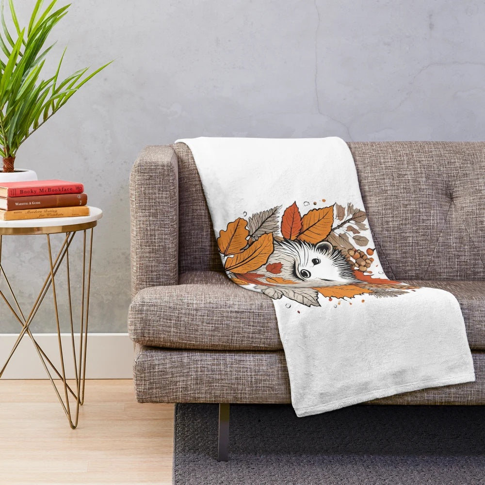 Autumn nature inspired minimalist plush blanket with vibrant fall foliage design