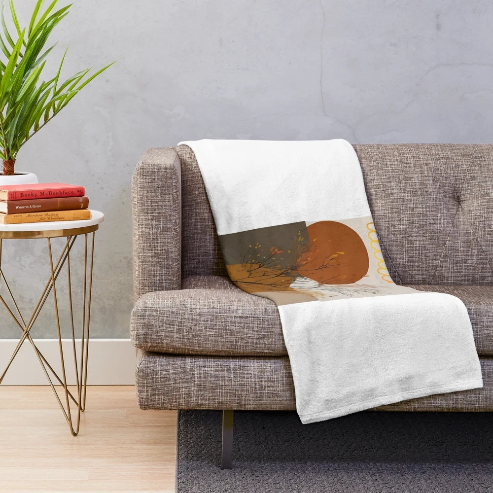 Autumn nature inspired minimalist plush blanket with leaf pattern