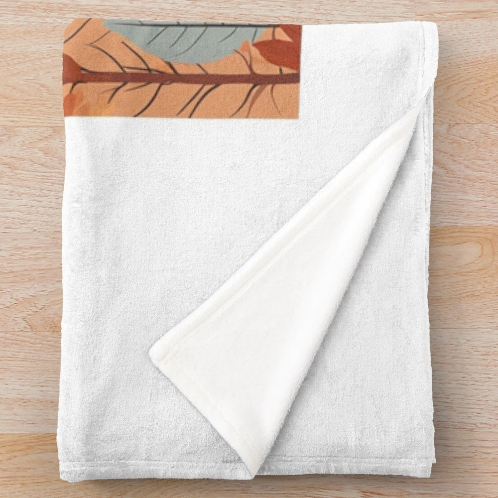 Autumn nature themed plush blanket with minimalist leaf pattern design