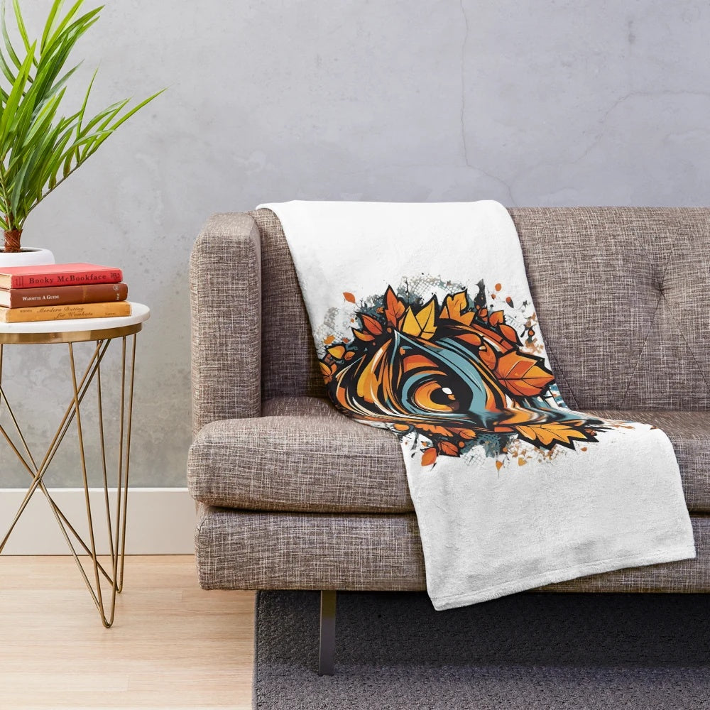 Autumn nature plush blanket featuring a minimalist watercolor floral design