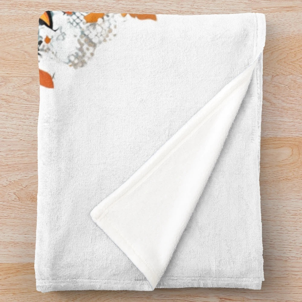 Autumn nature plush blanket featuring a minimalist watercolor floral design
