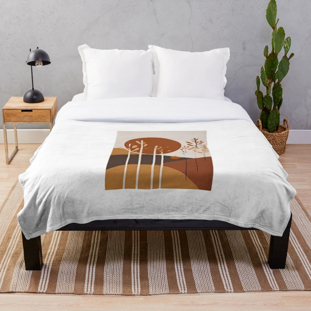 Autumn nature minimalist art plush blanket featuring a fall-inspired leaf pattern design