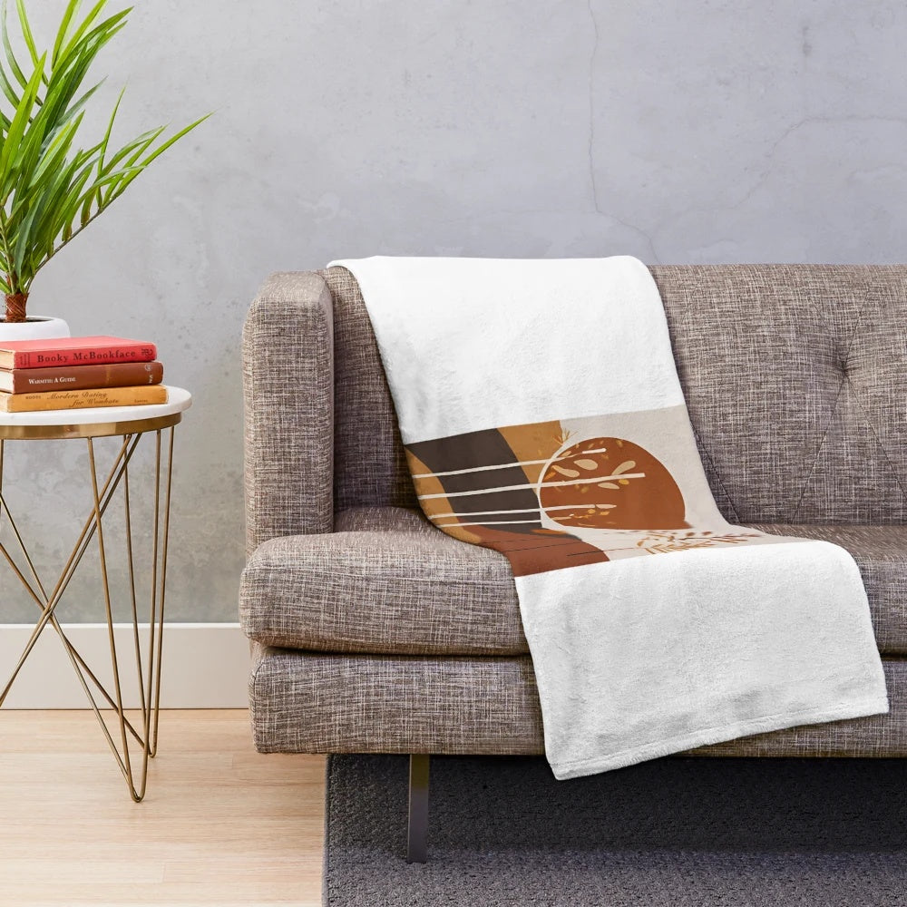 Autumn nature minimalist art plush blanket featuring a fall-inspired leaf pattern design