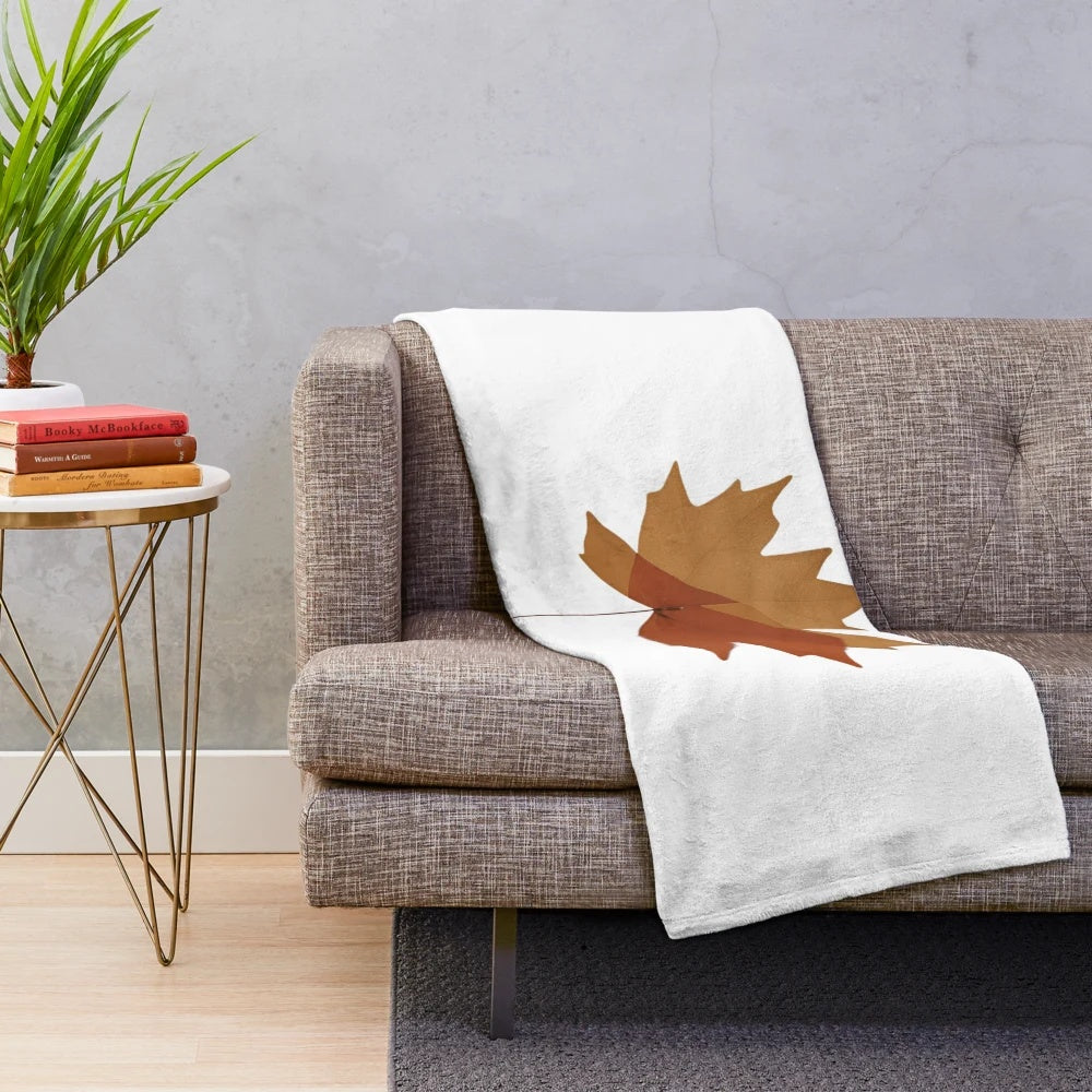 Autumn nature inspired minimalist plush blanket with floral and leaf patterns