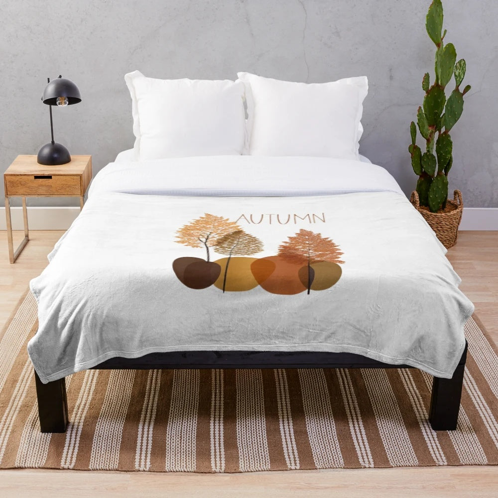 Autumn Nature Plush Blanket featuring a minimalist floral leaf pattern