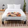Autumn nature inspired plush blanket with minimalist watercolor art design