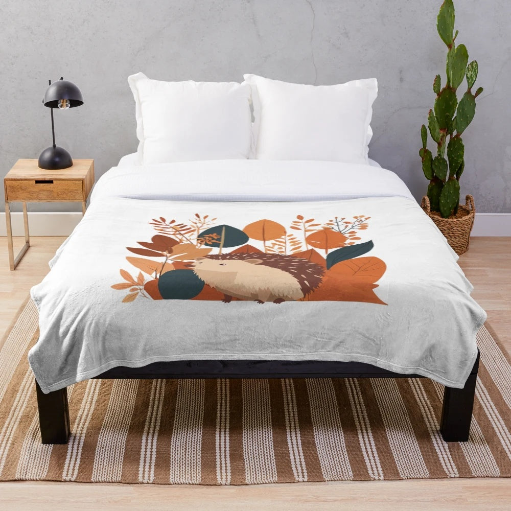 Autumn nature inspired plush blanket with minimalist watercolor art design