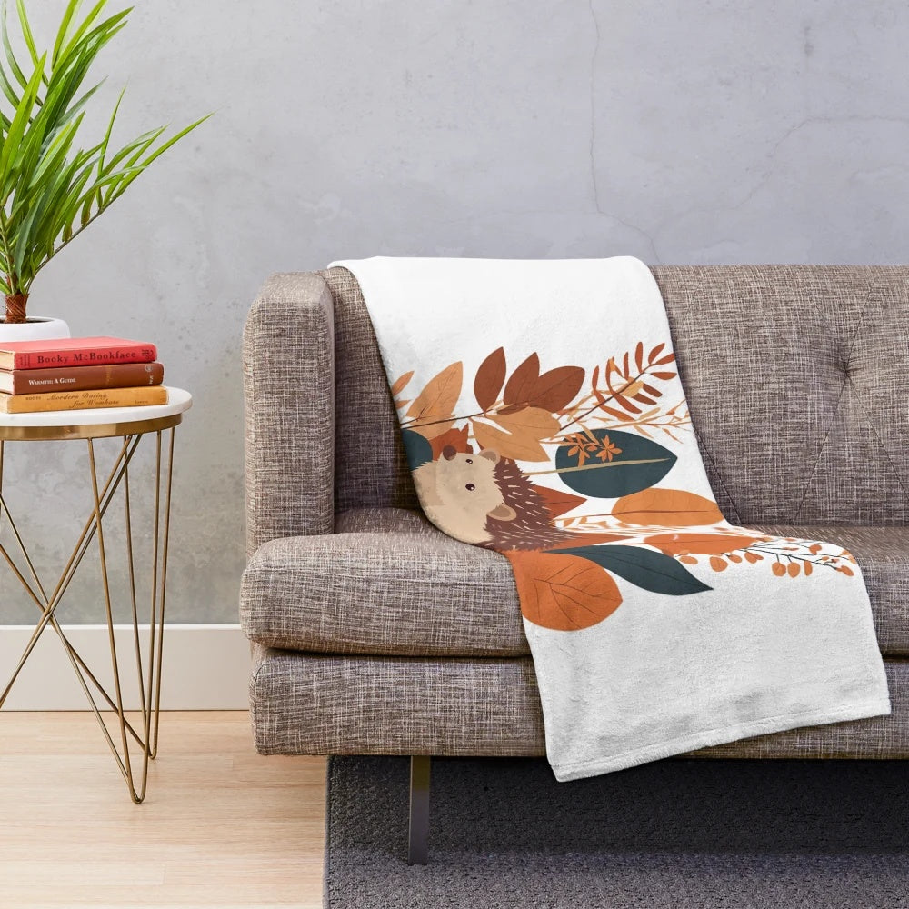 Autumn nature inspired plush blanket with minimalist watercolor art design