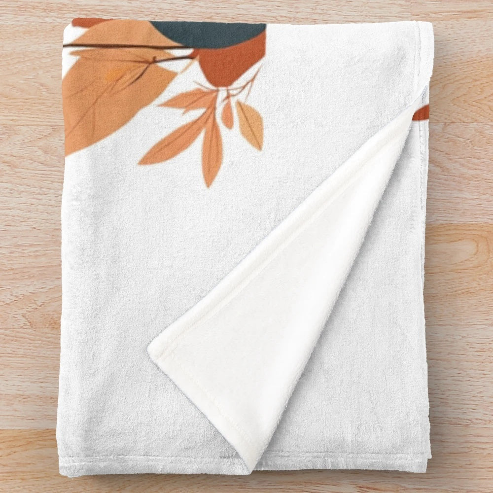 Autumn nature inspired plush blanket with minimalist watercolor art design