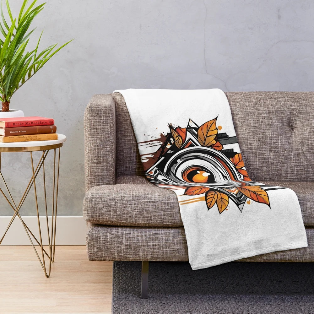 Autumn nature plush blanket featuring minimalist fall-inspired artwork