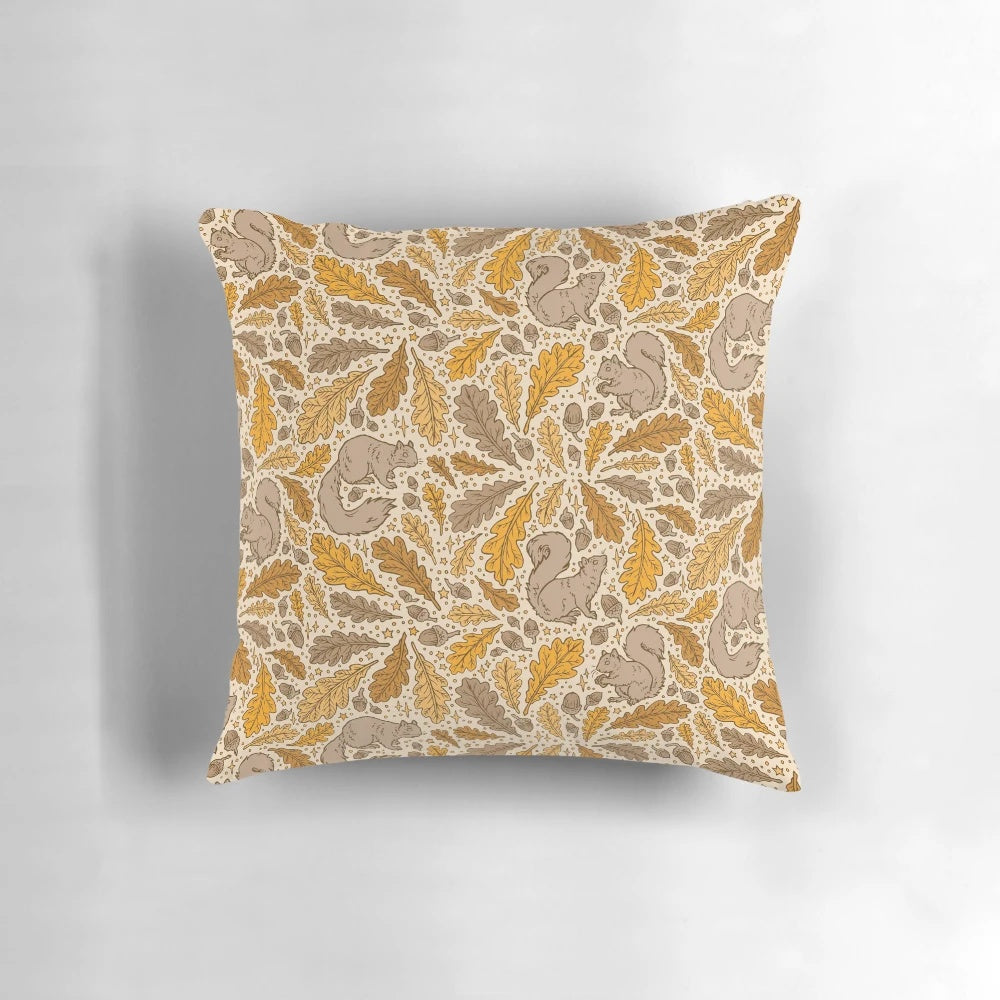 Oak and squirrel autumn nature pattern decorative throw pillow