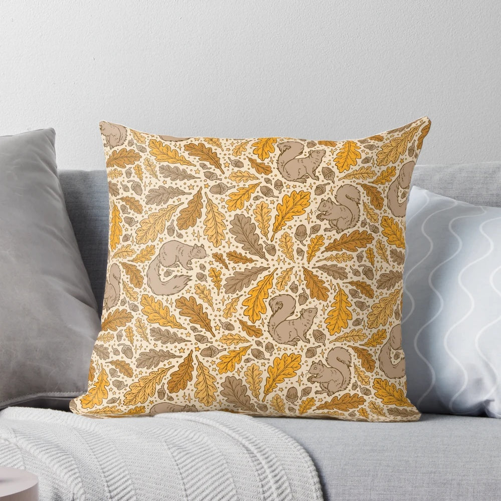 Oak and squirrel autumn nature pattern decorative throw pillow