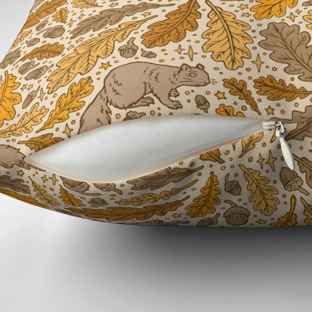 Oak and squirrel autumn nature pattern decorative throw pillow