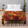 Autumn plush blanket with leaves and fall colors