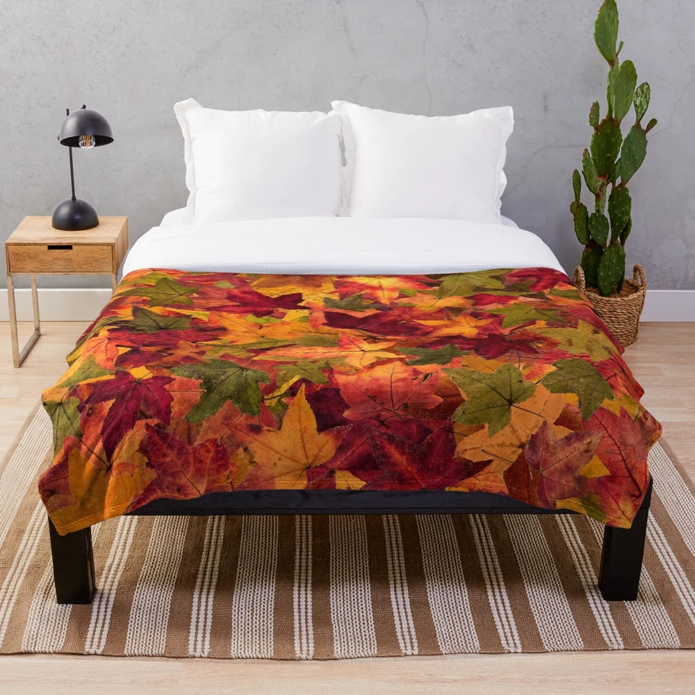 Autumn plush blanket with leaves and fall colors