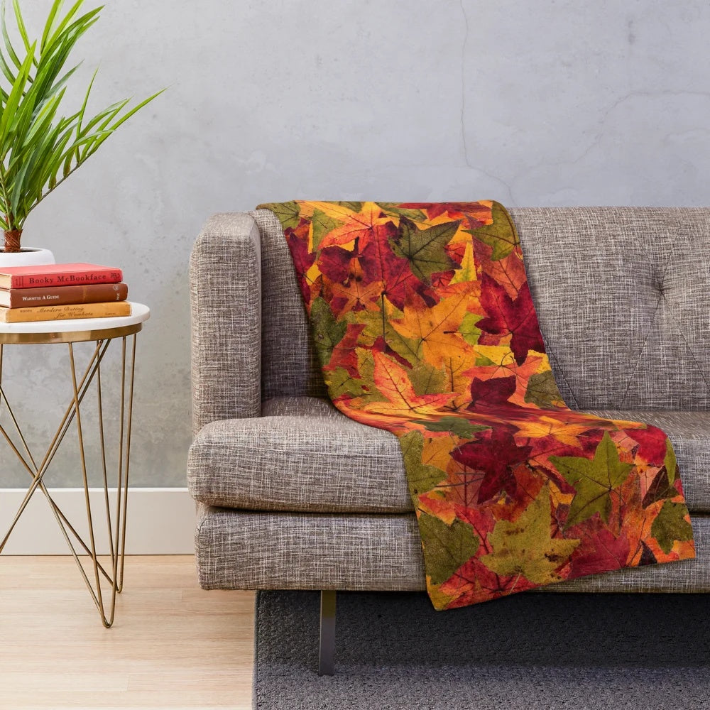 Autumn plush blanket with leaves and fall colors