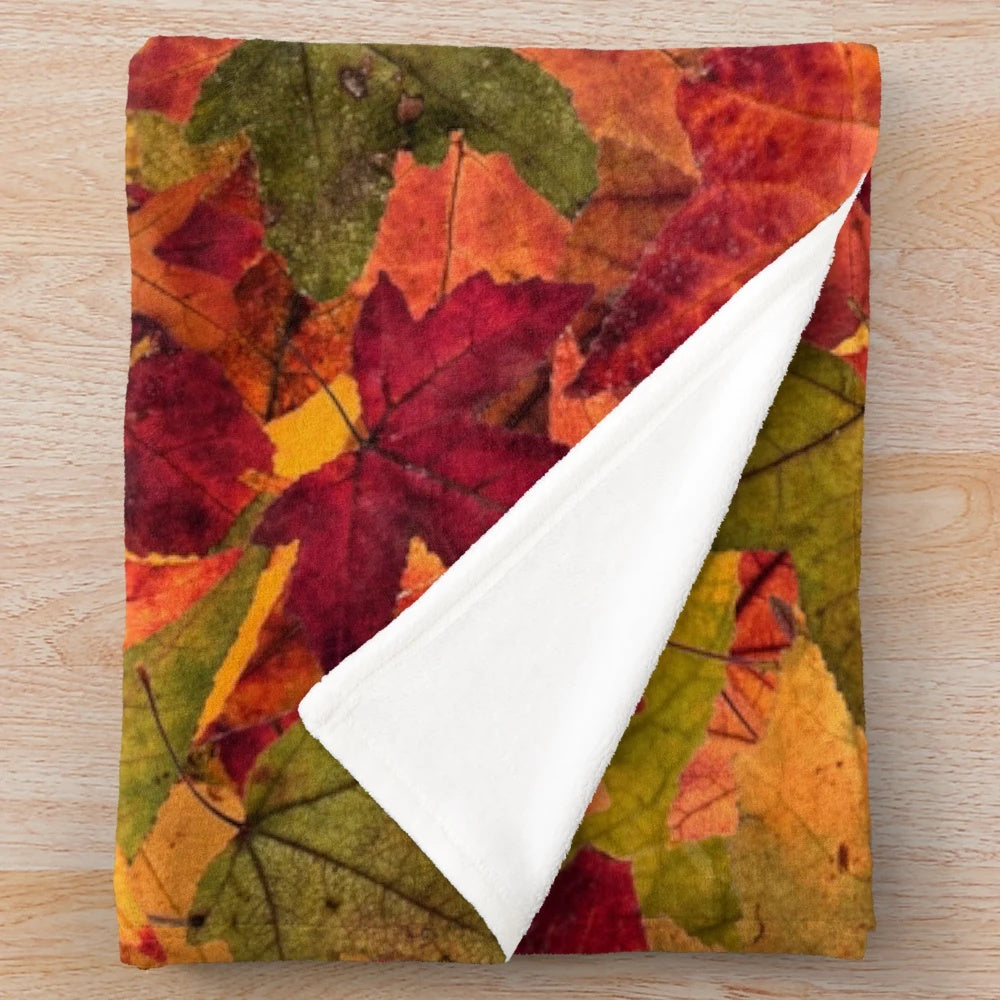 Autumn plush blanket with leaves and fall colors