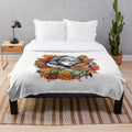 Cozy autumn-themed plush blanket with urban street art design