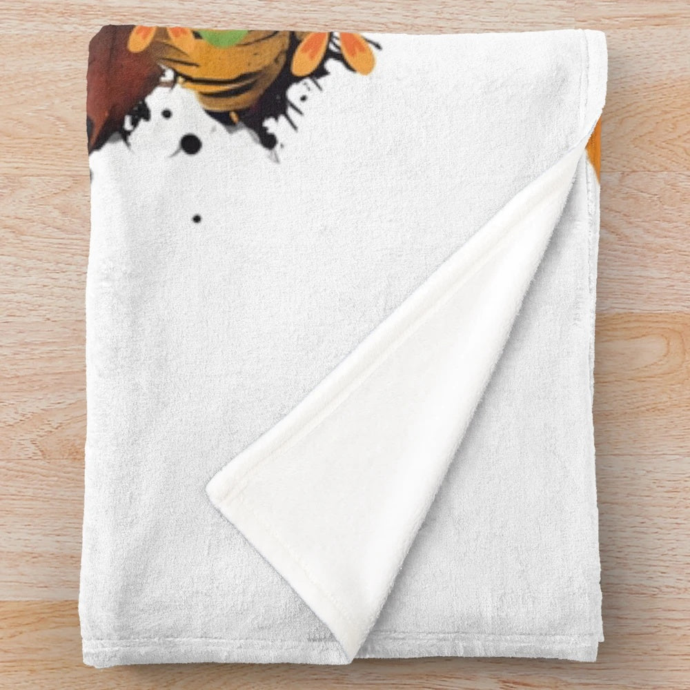 Cozy autumn-themed plush blanket with urban street art design