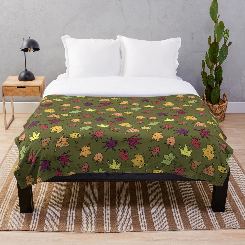 Autumn plush blanket with a dead leaf pattern design