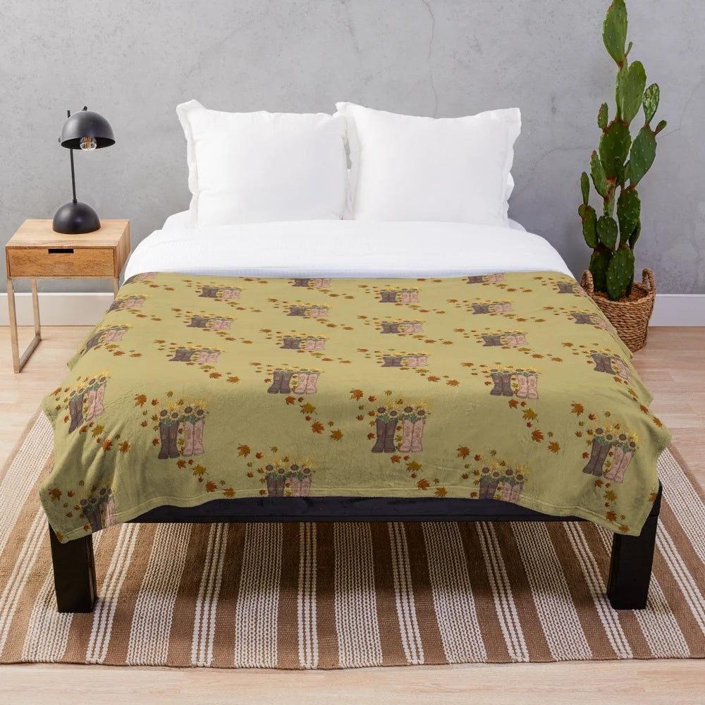 Autumn season plush throw blanket with western-inspired design