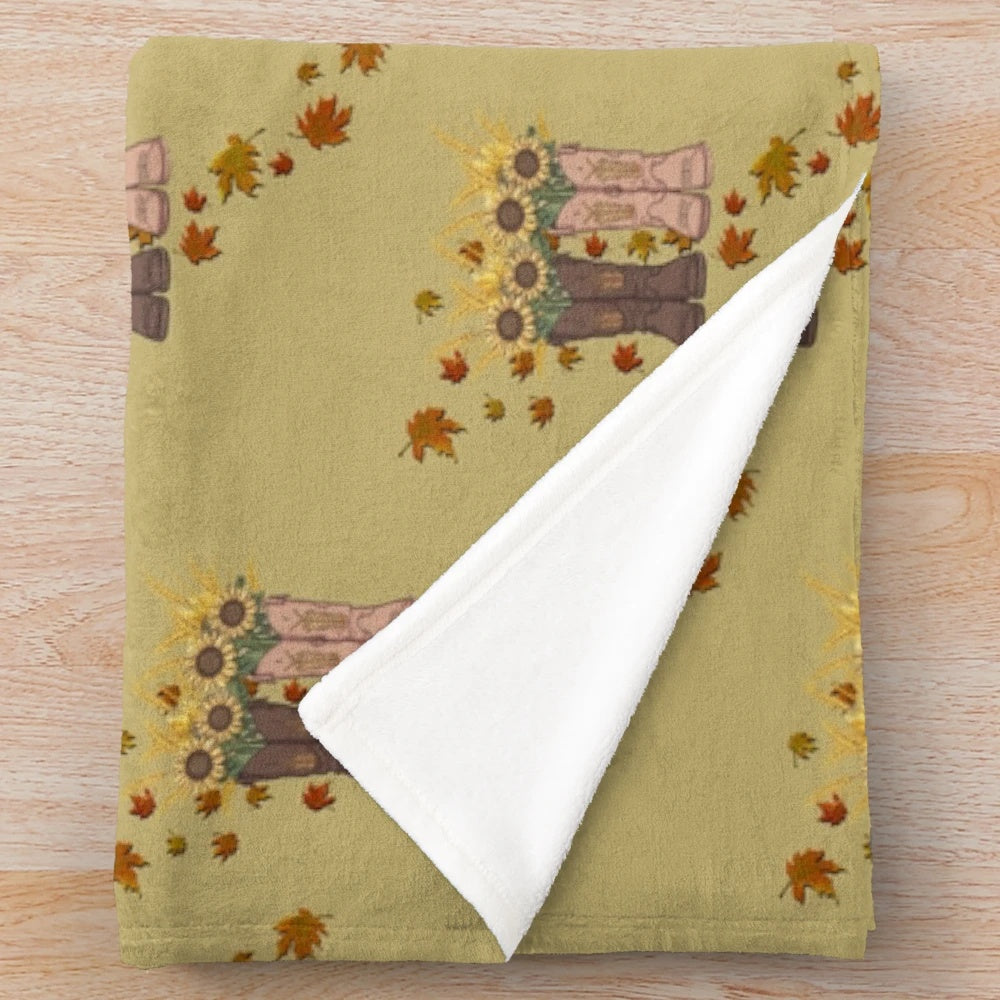 Autumn season plush throw blanket with western-inspired design