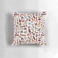 Vibrant doodle illustration of playful squirrels on a decorative autumn-themed pillow