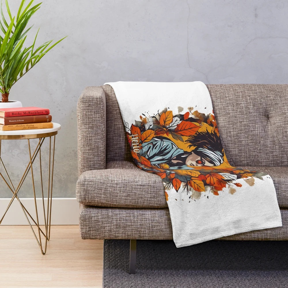 Autumn Vibes Cozy Plush Blanket with Urban Fall Aesthetic Art