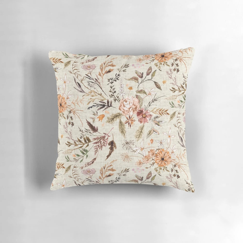 Delilah (autumn) Pillow - Watercolor floral design with dark florals and romantic vintage style