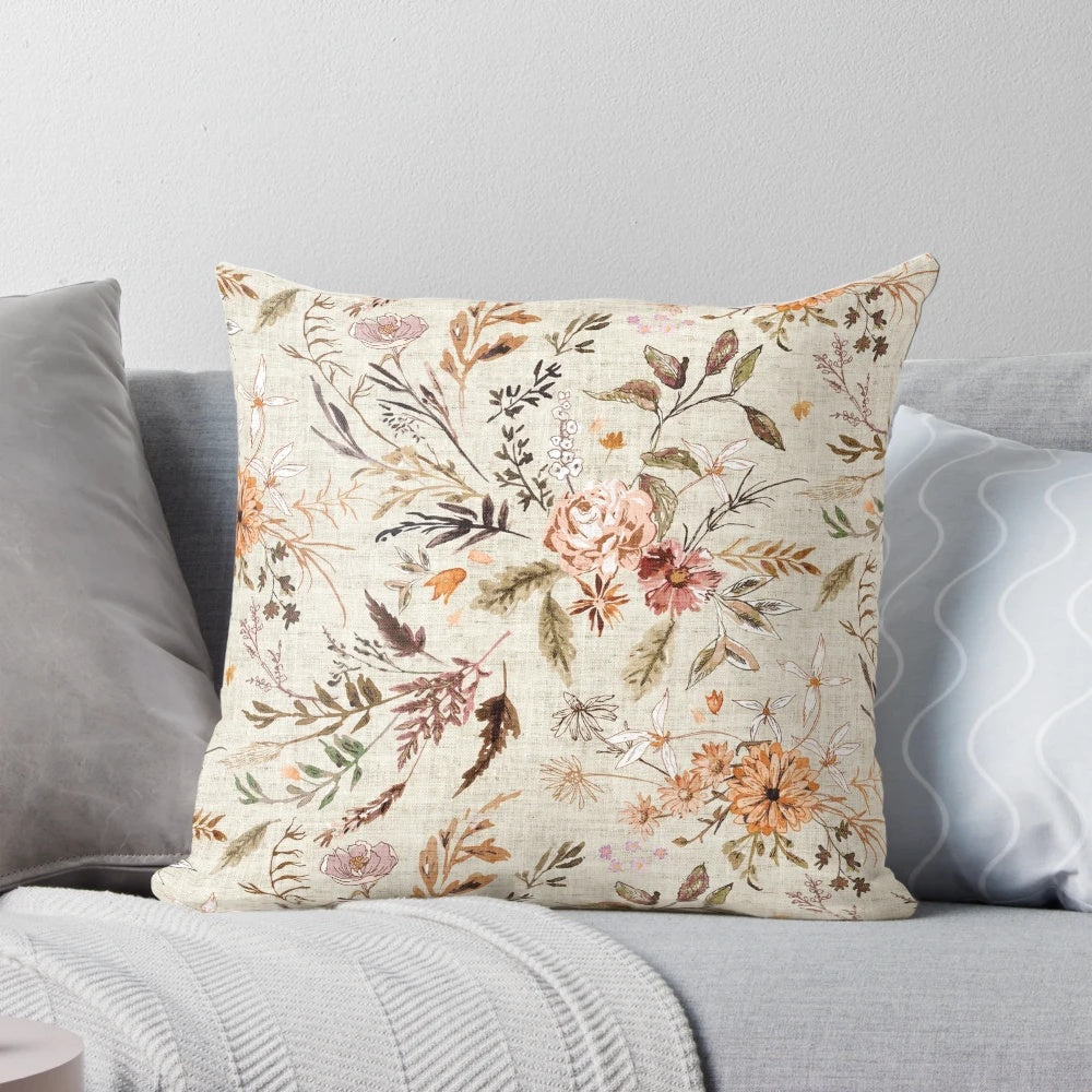 Delilah (autumn) Pillow - Watercolor floral design with dark florals and romantic vintage style