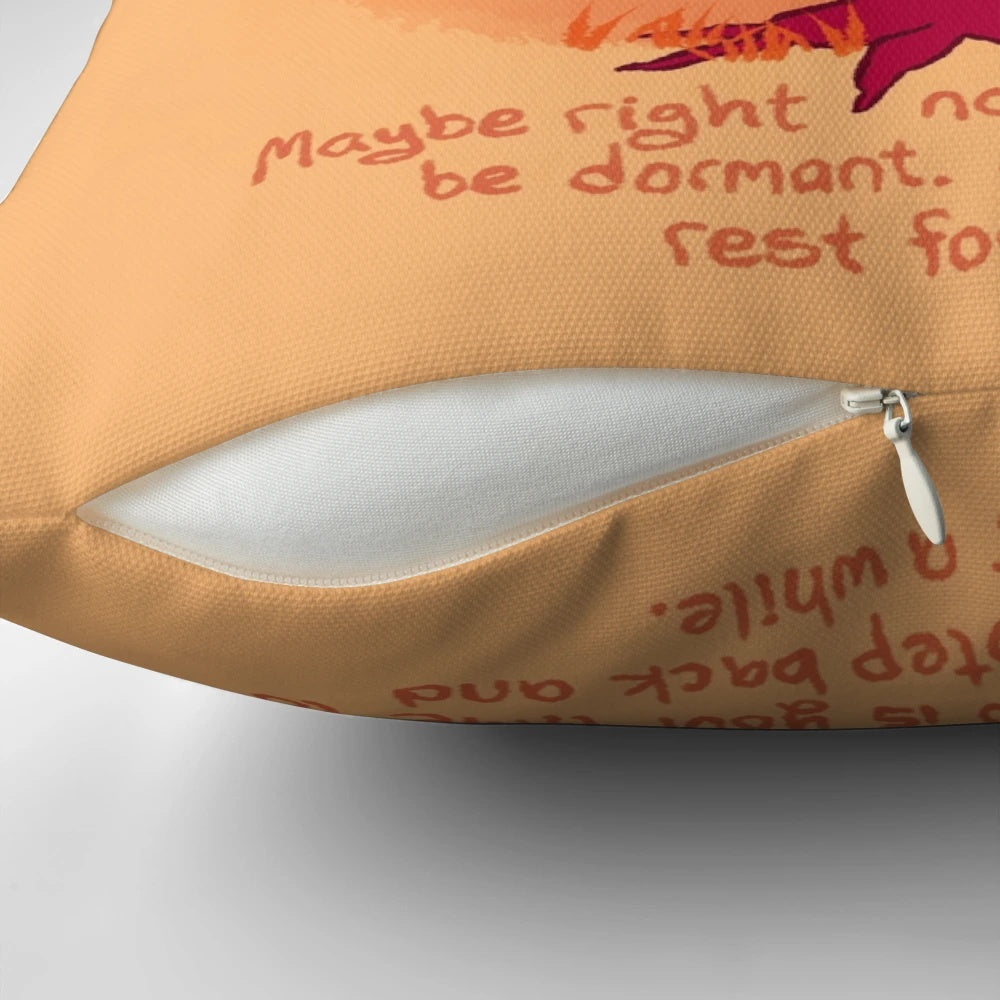 Cozy autumn leaves and dragon forest spirit design pillow for mindfulness, self-love, and mental wellness