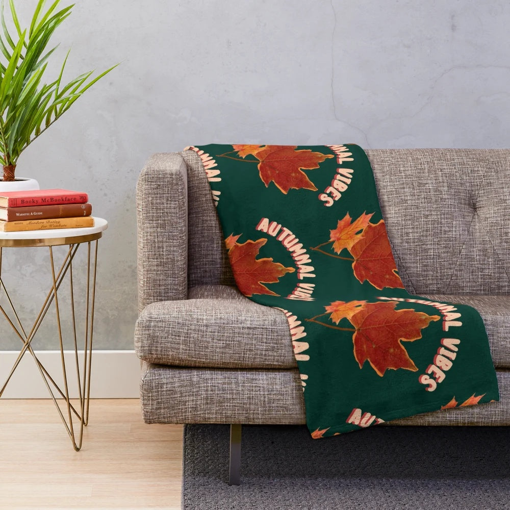 Cozy and soft plush blanket with a beautiful autumnal maple leaf pattern