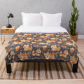 Shiba Inu Plush Blanket with Autumnal Seamless Pattern Design