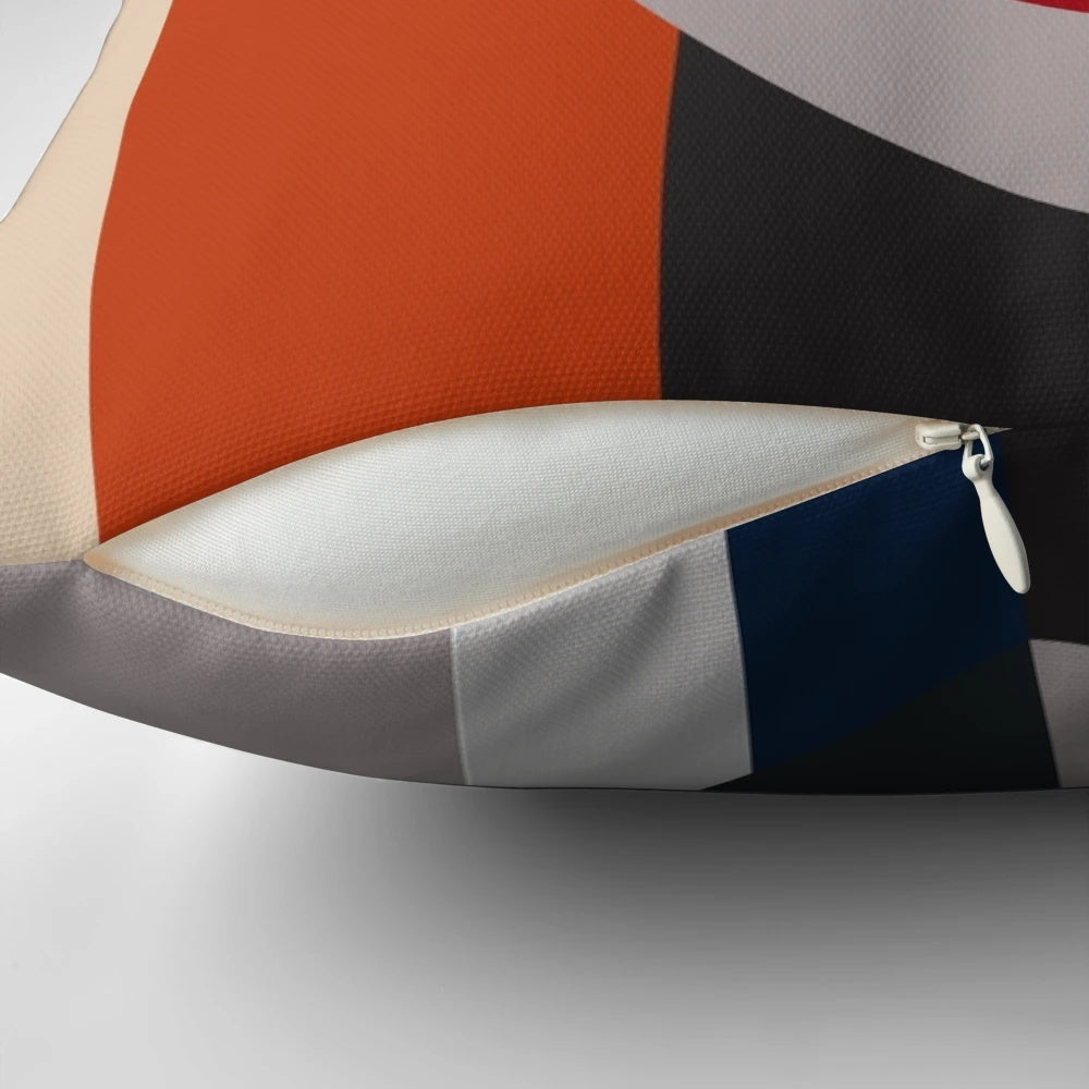 An abstract, geometric, and colorful pillow design featuring a minimalist and contemporary interpretation of the human form.