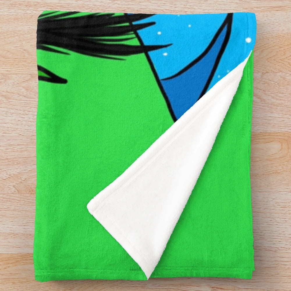 Avatar-inspired plush blanket featuring Jake Sully and Navi blue stripes