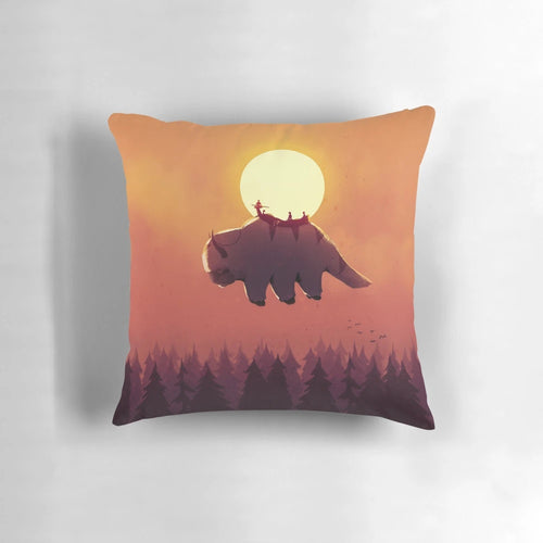 "Soft, plush pillow featuring a beautiful sunset landscape from the Avatar: The Last Airbender series."