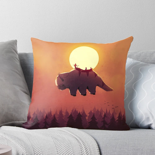 "Soft, plush pillow featuring a beautiful sunset landscape from the Avatar: The Last Airbender series."