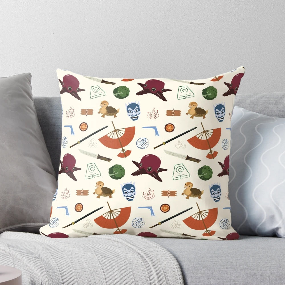 An Avatar: The Last Airbender inspired decorative pillow featuring a colorful pattern.